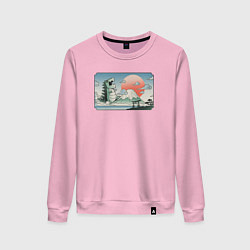 Свитшот хлопковый женский Монстр горы Фудзи, цвет: светло-розовый