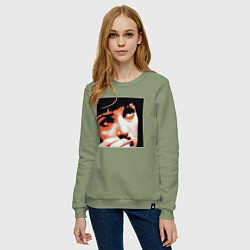 Свитшот хлопковый женский Это не слезы, цвет: авокадо — фото 2