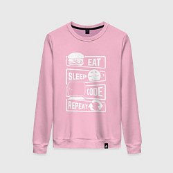 Свитшот хлопковый женский Eat sleep code repeat арт, цвет: светло-розовый