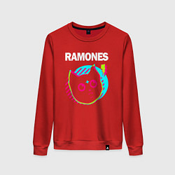 Свитшот хлопковый женский Ramones rock star cat, цвет: красный