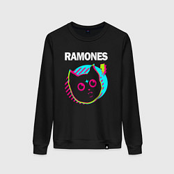 Свитшот хлопковый женский Ramones rock star cat, цвет: черный