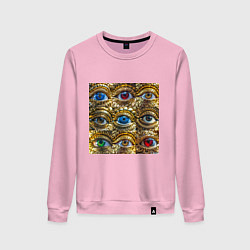Свитшот хлопковый женский Золотые глаза разного цвета в стиле стимпанк, цвет: светло-розовый