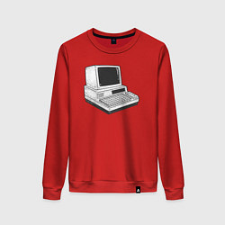 Свитшот хлопковый женский Ретро компьютер, цвет: красный