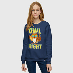 Свитшот хлопковый женский Owl right - каламбур отлично, цвет: тёмно-синий — фото 2
