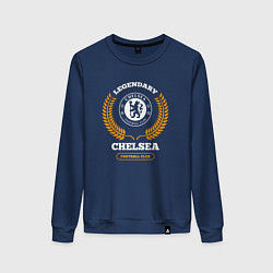 Свитшот хлопковый женский Лого Chelsea и надпись legendary football club, цвет: тёмно-синий