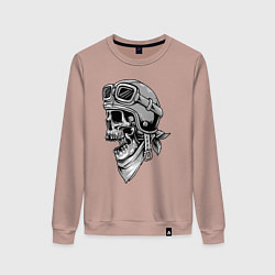 Свитшот хлопковый женский Череп байкер, цвет: пыльно-розовый