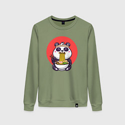 Свитшот хлопковый женский Панда и рамен, цвет: авокадо