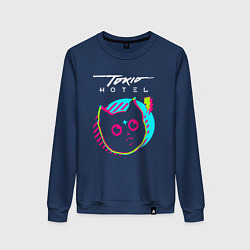 Свитшот хлопковый женский Tokio Hotel rock star cat, цвет: тёмно-синий