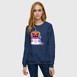 Свитшот хлопковый женский Хэллоуин единорог, цвет: тёмно-синий — фото 2