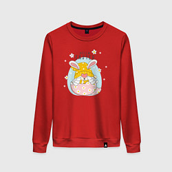 Свитшот хлопковый женский Пасха гном заячьи ушки, цвет: красный