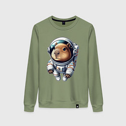 Свитшот хлопковый женский Прикольный капибарыш космонавт - нейросеть, цвет: авокадо