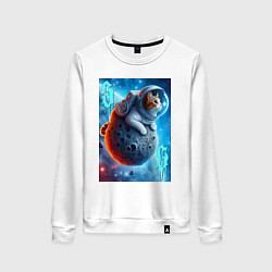 Свитшот хлопковый женский Space cat - ai art, цвет: белый