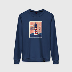 Свитшот хлопковый женский Маяк в открытом море, цвет: тёмно-синий