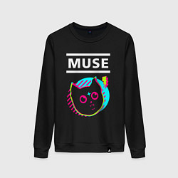 Свитшот хлопковый женский Muse rock star cat, цвет: черный