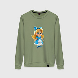 Свитшот хлопковый женский Милая кукла в синем платье, цвет: авокадо