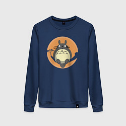 Свитшот хлопковый женский Totoro on the tree, цвет: тёмно-синий