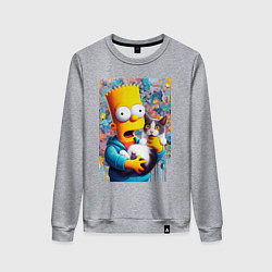 Женский свитшот Bart Simpson with a kitten - ai art