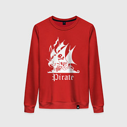 Свитшот хлопковый женский Пиратский корабль весёлый Роджер, цвет: красный
