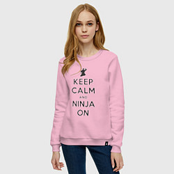 Свитшот хлопковый женский Keep calm and ninja on, цвет: светло-розовый — фото 2