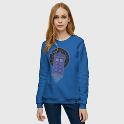 Свитшот хлопковый женский Tardis fly, цвет: синий — фото 2