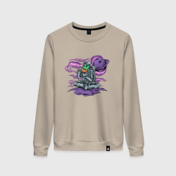 Свитшот хлопковый женский Инопланетянин ест рамен, цвет: миндальный