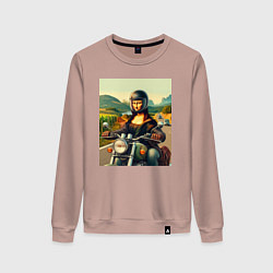 Свитшот хлопковый женский Mona Lisa on a motorcycle - ai art, цвет: пыльно-розовый