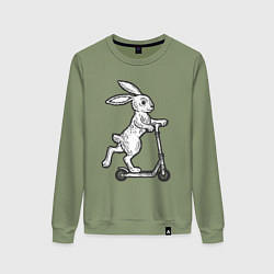 Свитшот хлопковый женский Зайчик с самокатом, цвет: авокадо