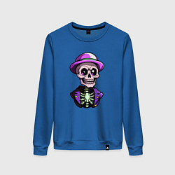 Свитшот хлопковый женский Скелет в фиолетовой шляпе, цвет: синий