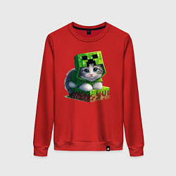 Свитшот хлопковый женский Kitten creeper collaboration - ai art, цвет: красный
