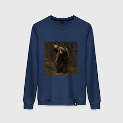 Свитшот хлопковый женский Медведи гуляют по лесу, цвет: тёмно-синий