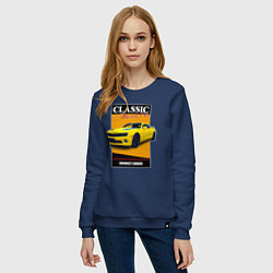 Свитшот хлопковый женский Спорткар Chevrolet Camaro, цвет: тёмно-синий — фото 2