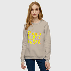 Свитшот хлопковый женский Proud to be a freak, цвет: миндальный — фото 2