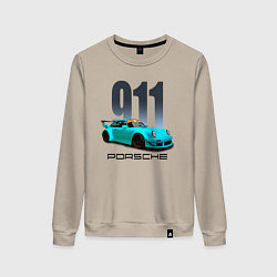 Свитшот хлопковый женский Cпортивный автомобиль Porsche, цвет: миндальный