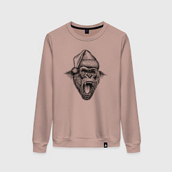 Свитшот хлопковый женский Рычащая новогодняя горилла, цвет: пыльно-розовый