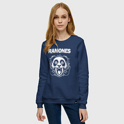 Свитшот хлопковый женский Ramones rock panda, цвет: тёмно-синий — фото 2