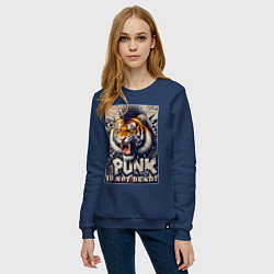 Свитшот хлопковый женский Cool tiger - punks not dead, цвет: тёмно-синий — фото 2