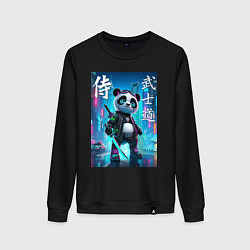 Свитшот хлопковый женский Panda samurai - bushido ai art, цвет: черный