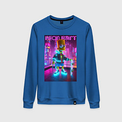 Свитшот хлопковый женский Neon Bart - with skateboard ai art fantasy, цвет: синий