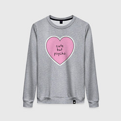 Свитшот хлопковый женский Cute but psycho pink heart, цвет: меланж