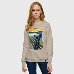 Свитшот хлопковый женский Пантера кричит - мем нейросеть, цвет: миндальный — фото 2