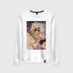 Свитшот хлопковый женский Принцесса Мононоке - волк Моро, цвет: белый