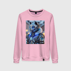 Свитшот хлопковый женский Cyber cat - ai art fantasy, цвет: светло-розовый
