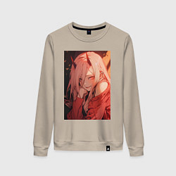 Свитшот хлопковый женский Человек-бензопила Пауэр Охотница на демонов, цвет: миндальный