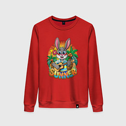 Женский свитшот Заяц играет на гитаре жарким летом