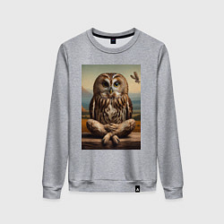 Свитшот хлопковый женский Прикольная сказочная сова - нейросеть, цвет: меланж