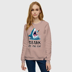 Свитшот хлопковый женский Shark ice cream - ai art, цвет: пыльно-розовый — фото 2