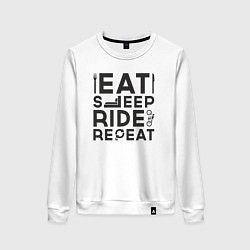 Свитшот хлопковый женский Eat sleep ride repeat, цвет: белый