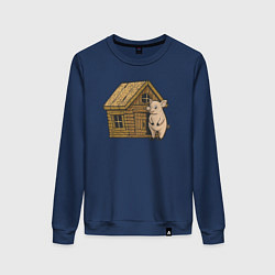 Женский свитшот Свинка и деревянный дом