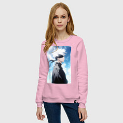 Свитшот хлопковый женский Магическая битва Сатору Годзё в повязке, цвет: светло-розовый — фото 2