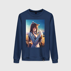 Свитшот хлопковый женский Волчица и пряности Холо в поле, цвет: тёмно-синий